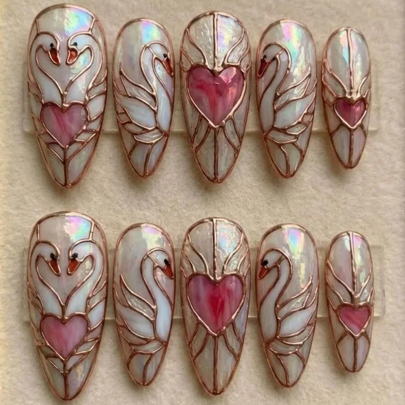 stained glass nails, press on nails, custom press on nails, fake nails, Nails Art, gold press on nails, 3d press on nails, luxury press on nails, handmade press on nails