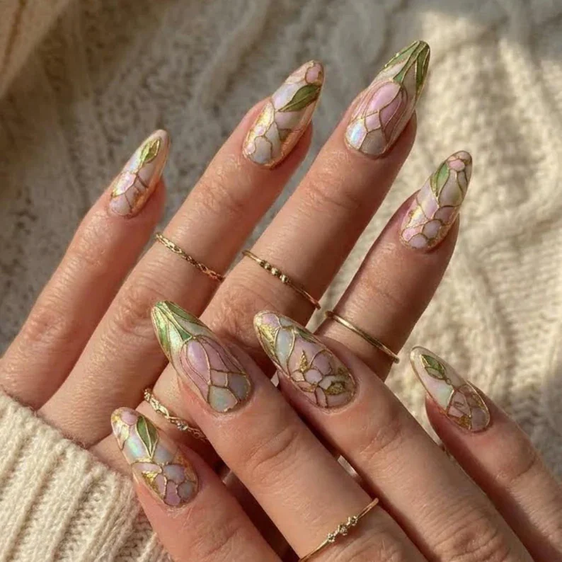 press on nails, 3D floral, custom press on nails, fake nails, Nails Art, stained glass nails, gold press on nails, 3d press on nails, luxury press on nails, handmade press on nails