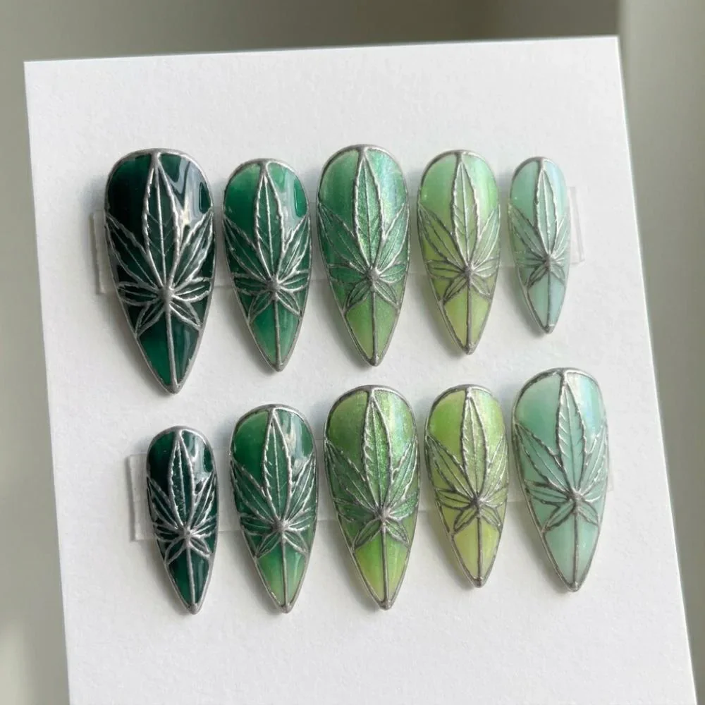 stained glass nails, weed press on nails, press on nails, custom press on nails, fake nails, Nails Art, gold press on nails, 3d press on nails, luxury press on nails, handmade press on nails