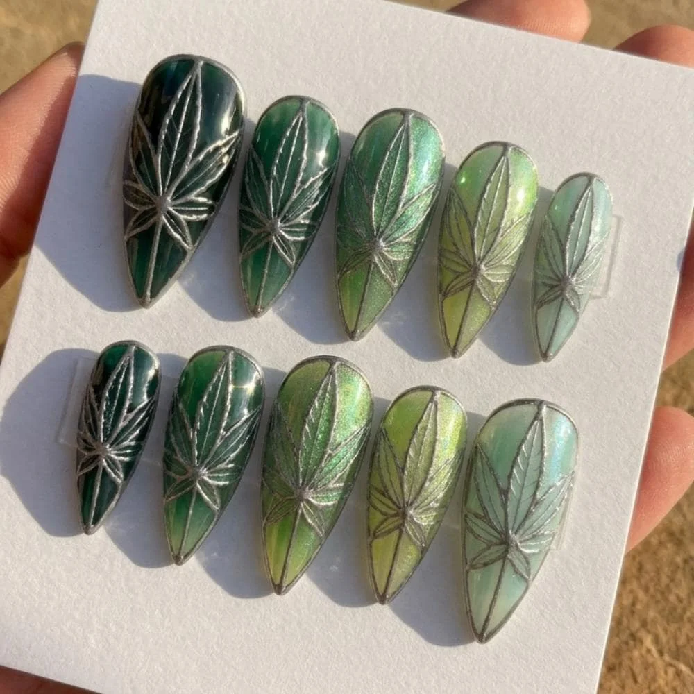 plant lover gift, stained glass nails, press on nails, custom press on nails, fake nails, Nails Art, gold press on nails, 3d press on nails, luxury press on nails, handmade press on nails