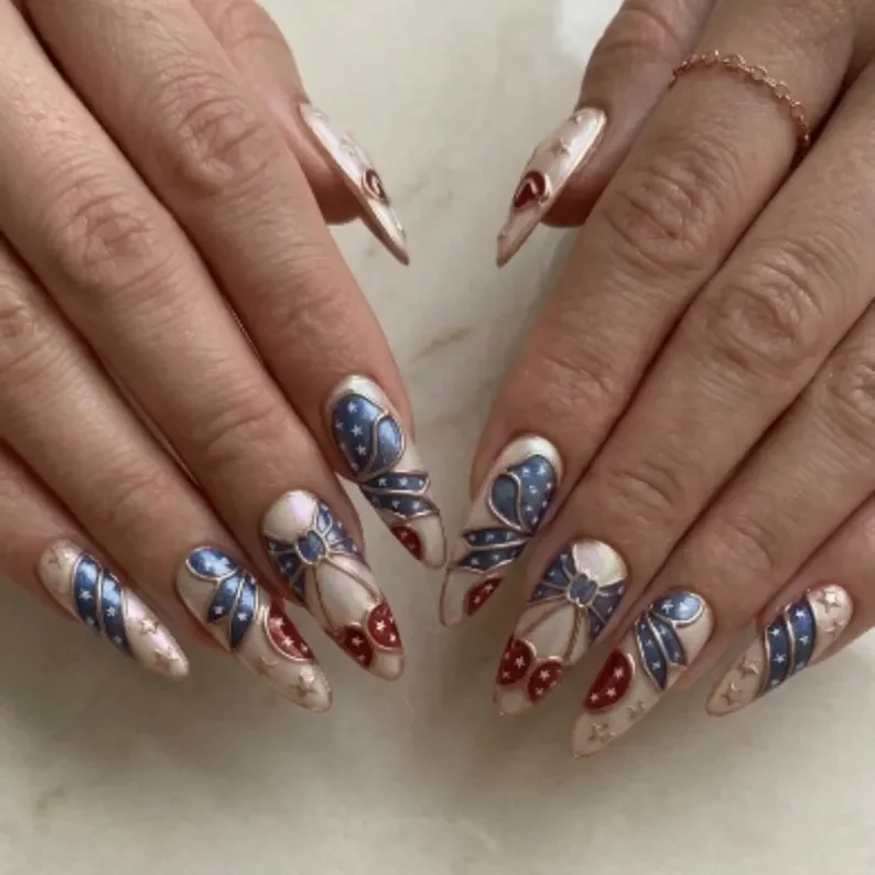 American flag nails, Independence Day nails, press on nails, custom press on nails, fake nails, Nails Art, stained glass nails, gold press on nails, 3d press on nails, luxury press on nails, handmade press on nails