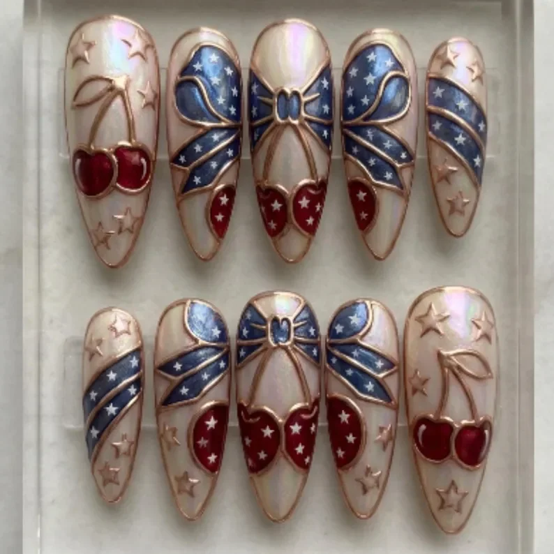 press on nails, 4th of July nails, custom press on nails, fake nails, Nails Art, stained glass nails, gold press on nails, 3d press on nails, luxury press on nails, handmade press on nails