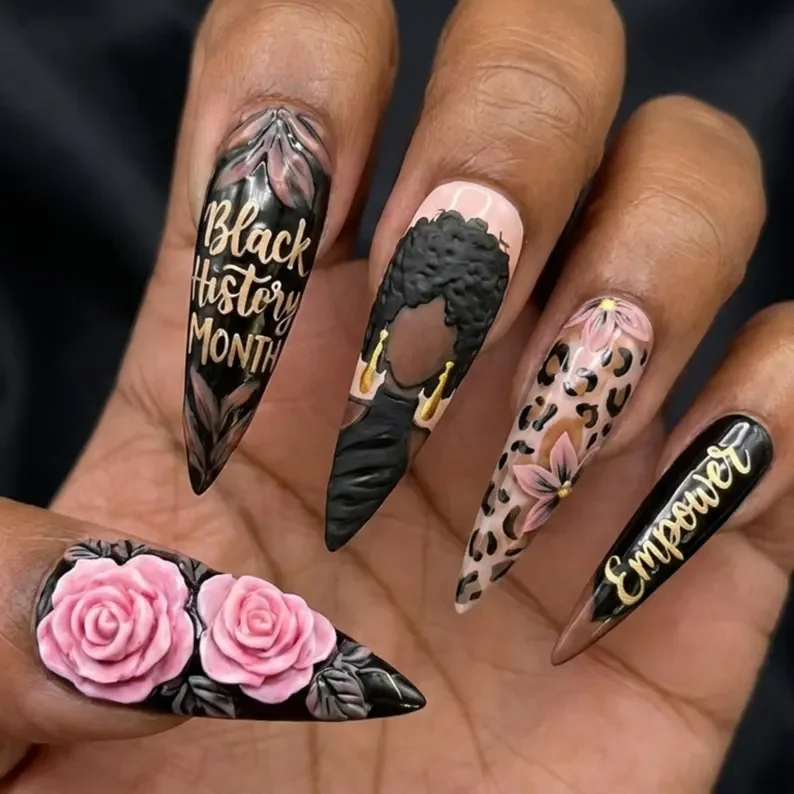 Black History Month, Press On Nails, press on nails, custom press on nails, fake nails, Nails Art, stained glass nails, gold press on nails, 3d press on nails, luxury press on nails, handmade press on nails