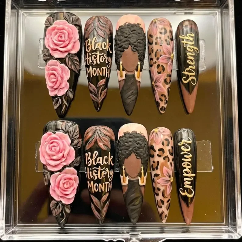 Strength Empower, Luxury Nail Art, press on nails, custom press on nails, fake nails, Nails Art, stained glass nails, gold press on nails, 3d press on nails, luxury press on nails, handmade press on nails