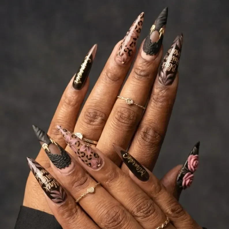 3D Hand Painted, Portrait Nail Art, press on nails, custom press on nails, fake nails, Nails Art, stained glass nails, gold press on nails, 3d press on nails, luxury press on nails, handmade press on nails