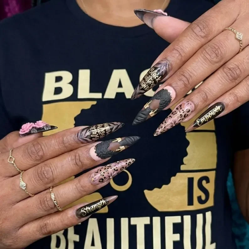 Hand Painted Nails, Empowerment Nails, press on nails, custom press on nails, fake nails, Nails Art, stained glass nails, gold press on nails, 3d press on nails, luxury press on nails, handmade press on nails