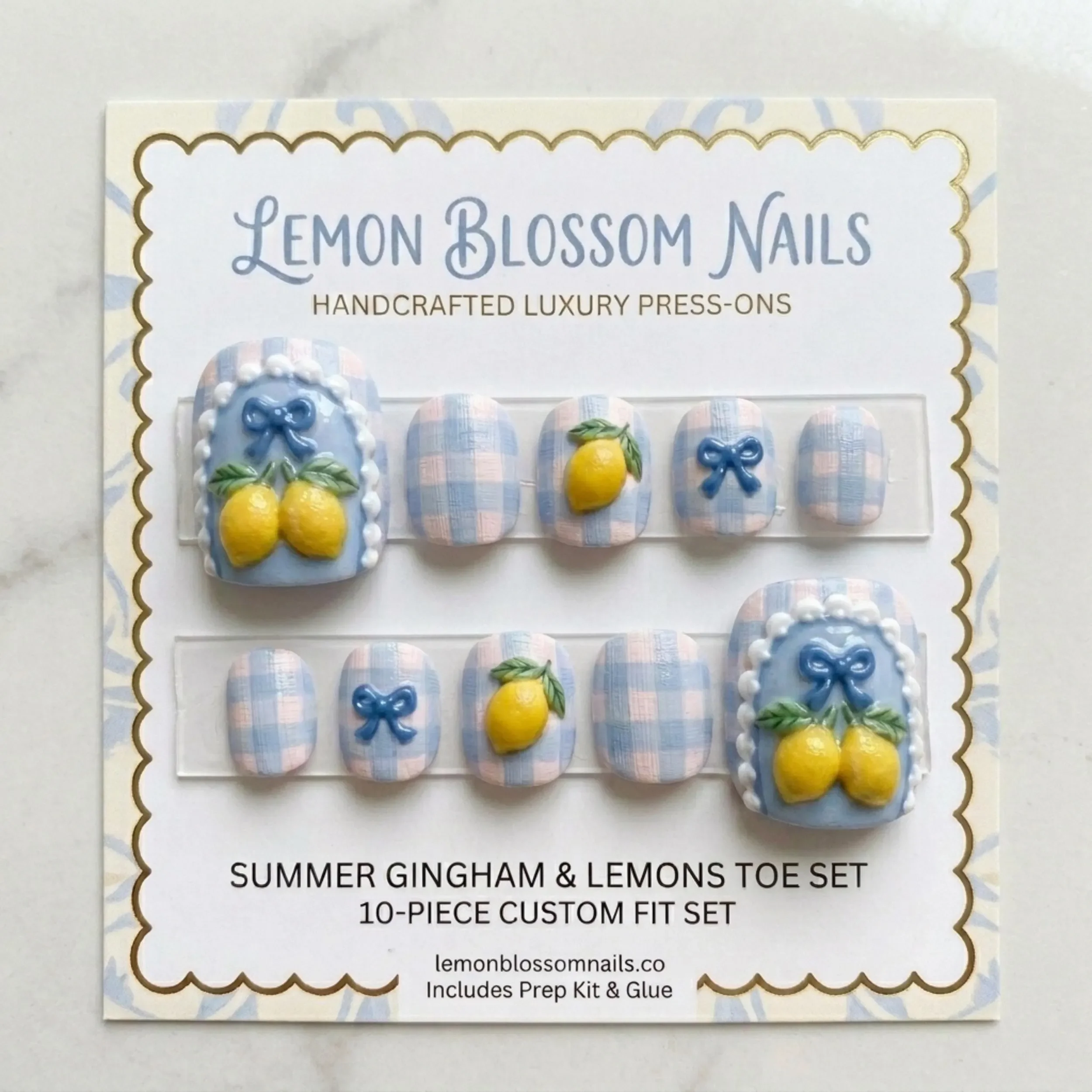summer gingham, lemons pedicure, press on nails, custom press on nails, fake nails, Nails Art, stained glass nails, gold press on nails, 3d press on nails, luxury press on nails, handmade press on nails