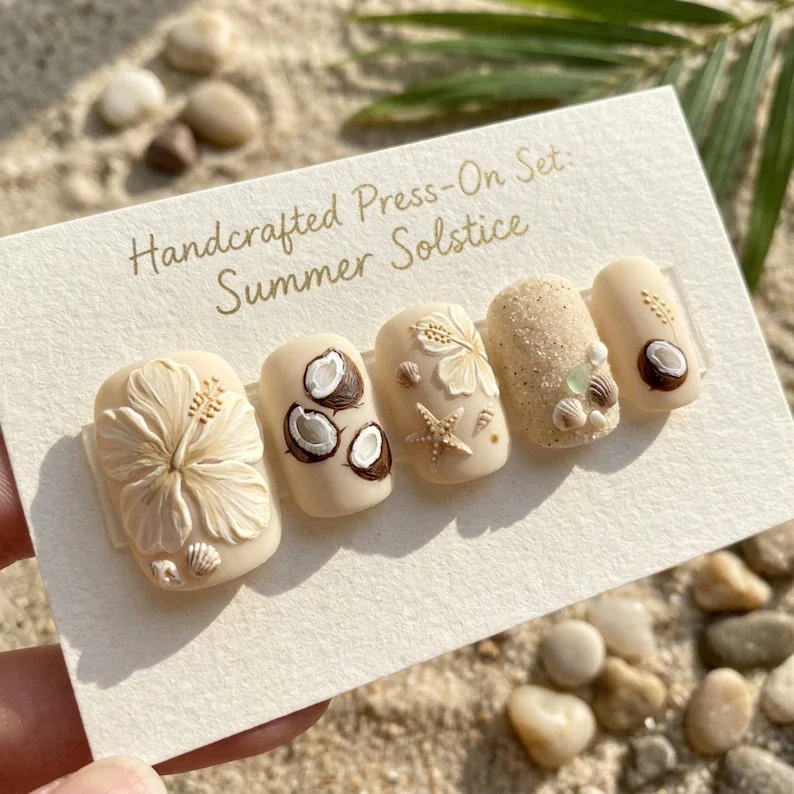 summer solstice, tropical press ons, press on nails, custom press on nails, fake nails, Nails Art, stained glass nails, gold press on nails, 3d press on nails, luxury press on nails, handmade press on nails