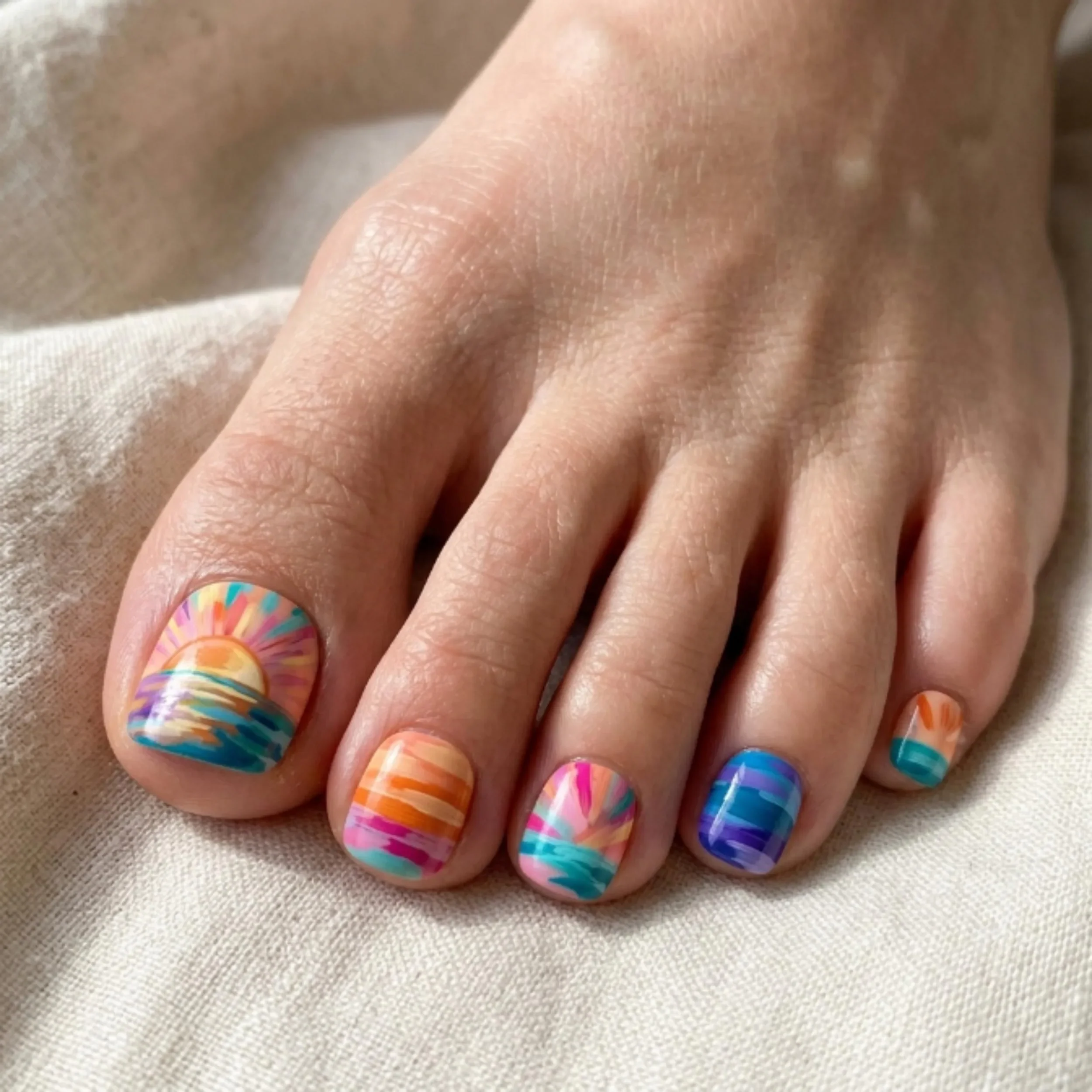 pedicure nails, sunset pedicure, press on nails, custom press on nails, fake nails, Nails Art, stained glass nails, gold press on nails, 3d press on nails, luxury press on nails, handmade press on nails