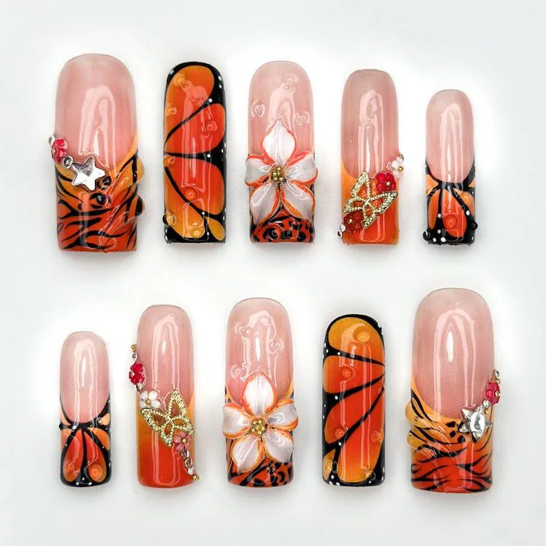 press on nails, custom press on nails, fake nails, Nails Art, stained glass nails, gold press on nails, 3d press on nails, luxury press on nails, handmade press on nails