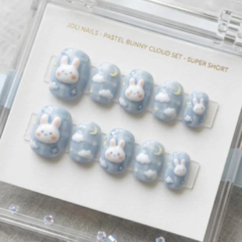 Kawaii Nail Art, Blue Plaid Nails, press on nails, custom press on nails, fake nails, Nails Art, stained glass nails, gold press on nails, 3d press on nails, luxury press on nails, handmade press on nails