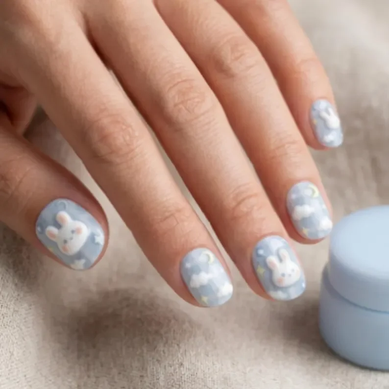 Cloud Nail Art, Short Square Nails, press on nails, custom press on nails, fake nails, Nails Art, stained glass nails, gold press on nails, 3d press on nails, luxury press on nails, handmade press on nails