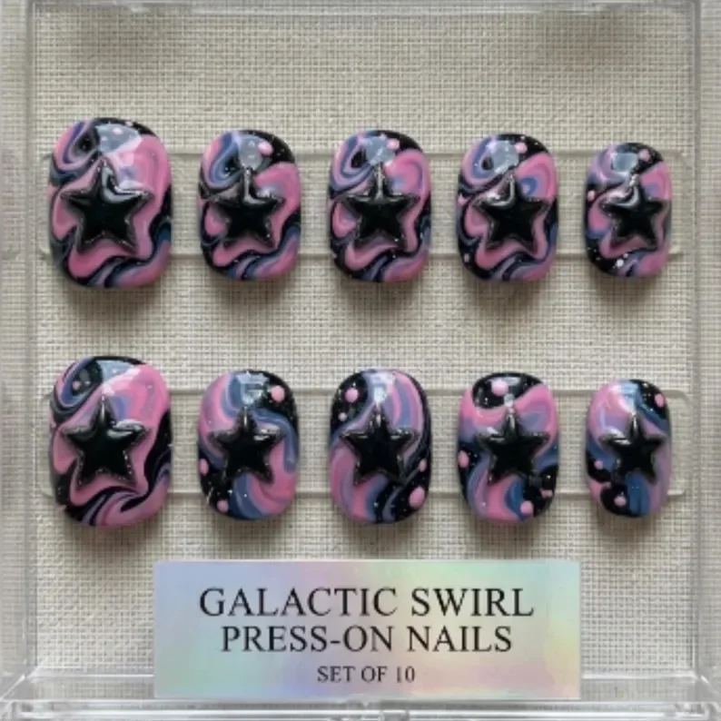 3D Star Press On, Press On Nails, press on nails, custom press on nails, fake nails, Nails Art, stained glass nails, gold press on nails, 3d press on nails, luxury press on nails, handmade press on nails
