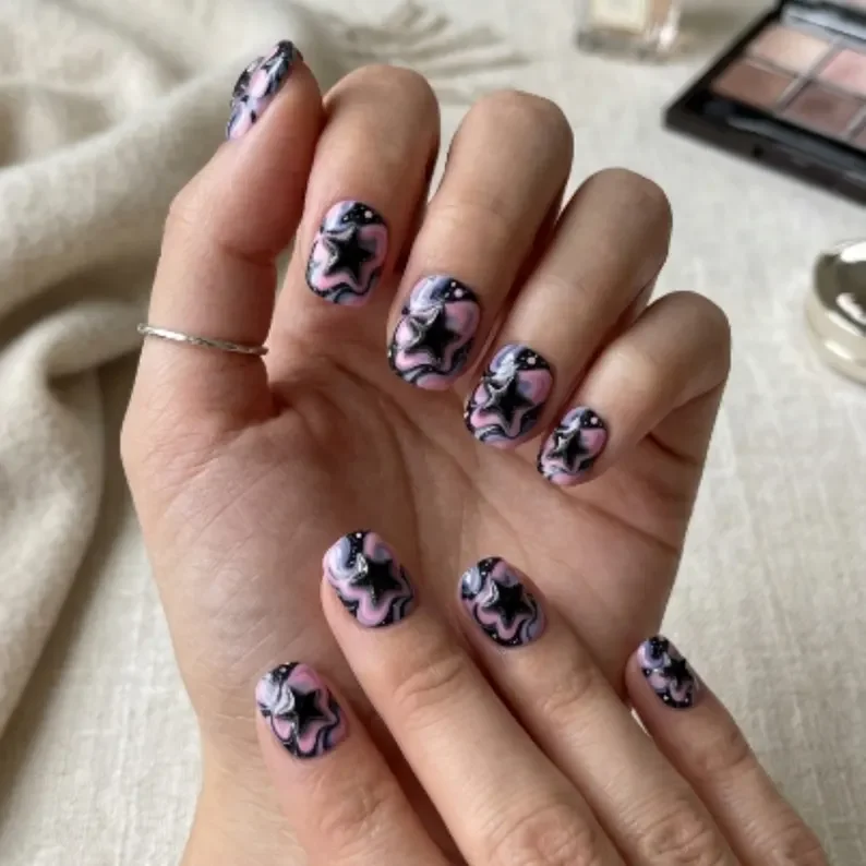 Star Nail Design, 3D Nail Art, press on nails, custom press on nails, fake nails, Nails Art, stained glass nails, gold press on nails, 3d press on nails, luxury press on nails, handmade press on nails