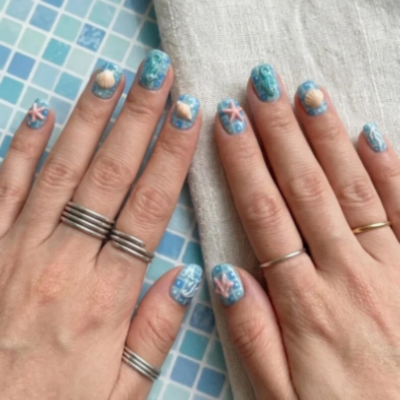 short press ons, summer nail set, press on nails, custom press on nails, fake nails, Nails Art, stained glass nails, gold press on nails, 3d press on nails, luxury press on nails, handmade press on nails