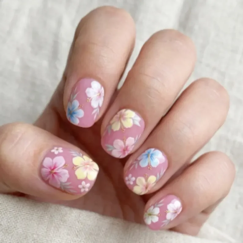 kawaii pink, pastel floral, press on nails, custom press on nails, fake nails, Nails Art, stained glass nails, gold press on nails, 3d press on nails, luxury press on nails, handmade press on nails