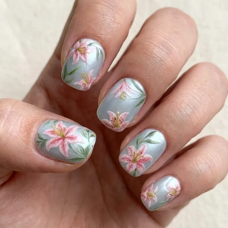 shimmer pearl nail art, floral nail art, press on nails, custom press on nails, fake nails, Nails Art, stained glass nails, gold press on nails, 3d press on nails, luxury press on nails, handmade press on nails