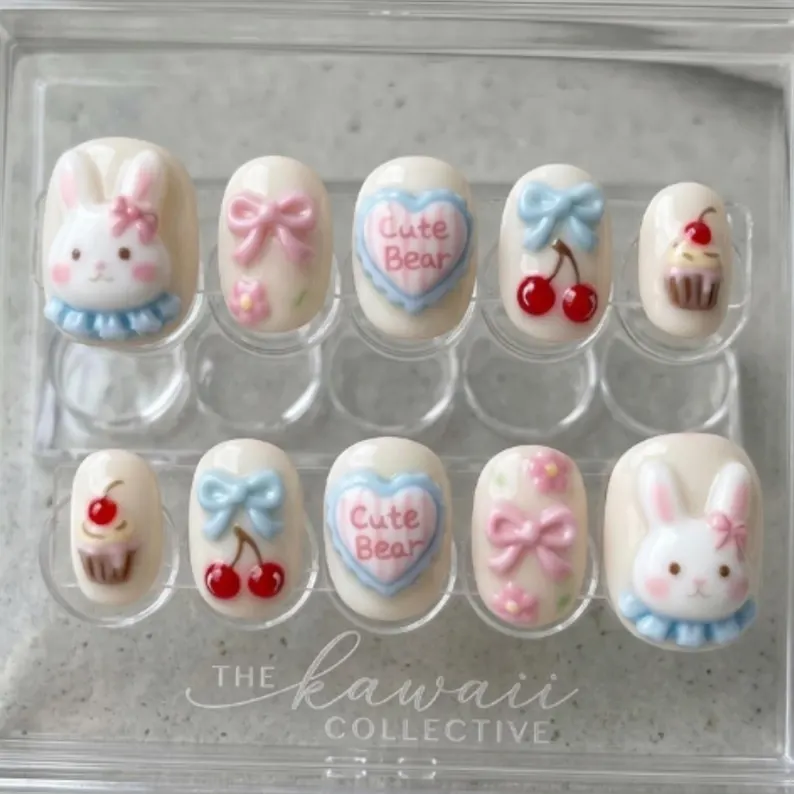 pastel coquette, cherries nail art, press on nails, custom press on nails, fake nails, Nails Art, stained glass nails, gold press on nails, 3d press on nails, luxury press on nails, handmade press on nails