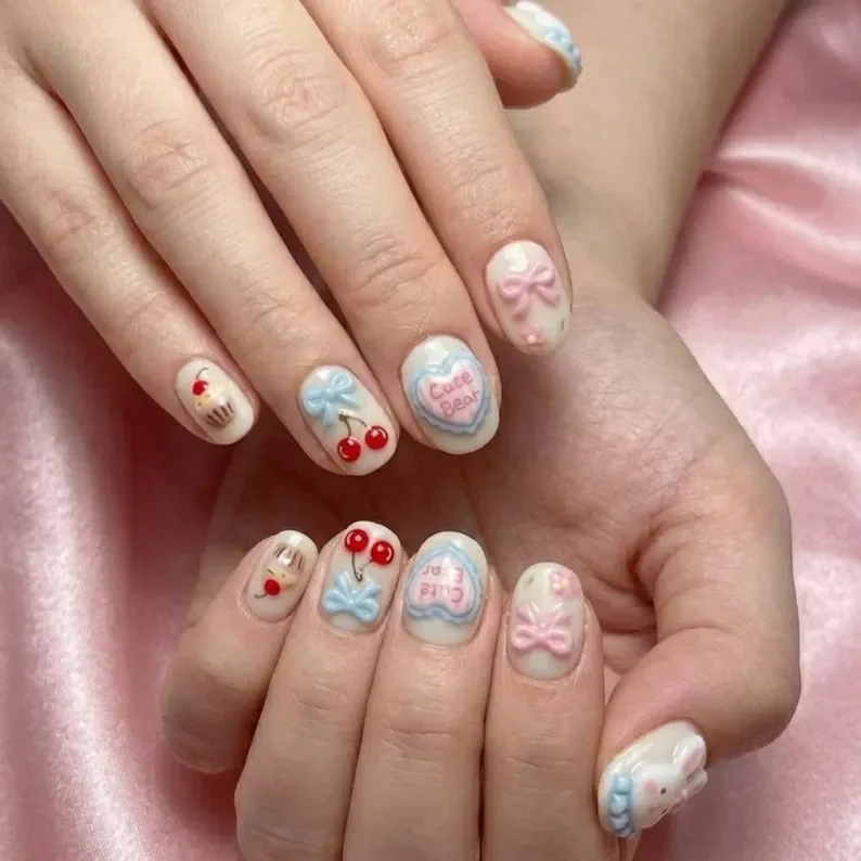 cupcake nails, bow nail design, press on nails, custom press on nails, fake nails, Nails Art, stained glass nails, gold press on nails, 3d press on nails, luxury press on nails, handmade press on nails