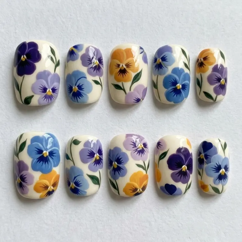 3D floral nail art, hand painted nails, press on nails, custom press on nails, fake nails, Nails Art, stained glass nails, gold press on nails, 3d press on nails, luxury press on nails, handmade press on nails