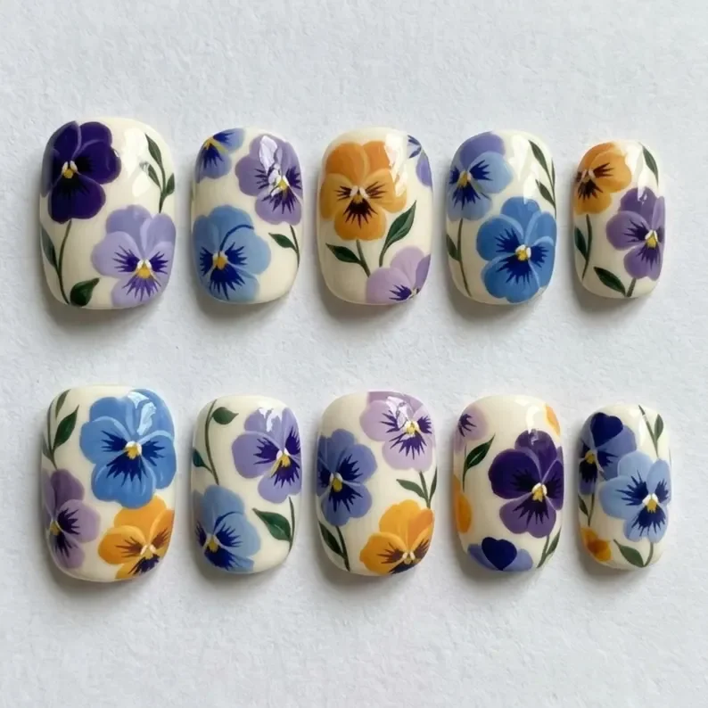 press on nails, pansy patch nails, custom press on nails, fake nails, Nails Art, stained glass nails, gold press on nails, 3d press on nails, luxury press on nails, handmade press on nails