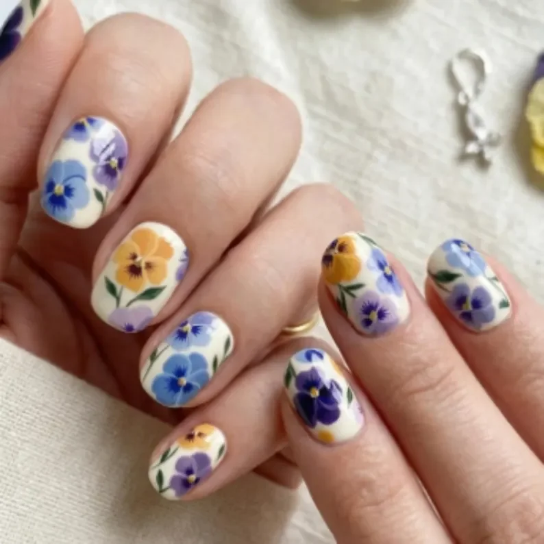 floral nail design, super short nails, press on nails, custom press on nails, fake nails, Nails Art, stained glass nails, gold press on nails, 3d press on nails, luxury press on nails, handmade press on nails