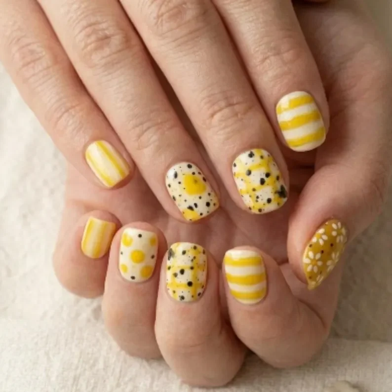 short square nails, mix and match nails, press on nails, custom press on nails, fake nails, Nails Art, stained glass nails, gold press on nails, 3d press on nails, luxury press on nails, handmade press on nails
