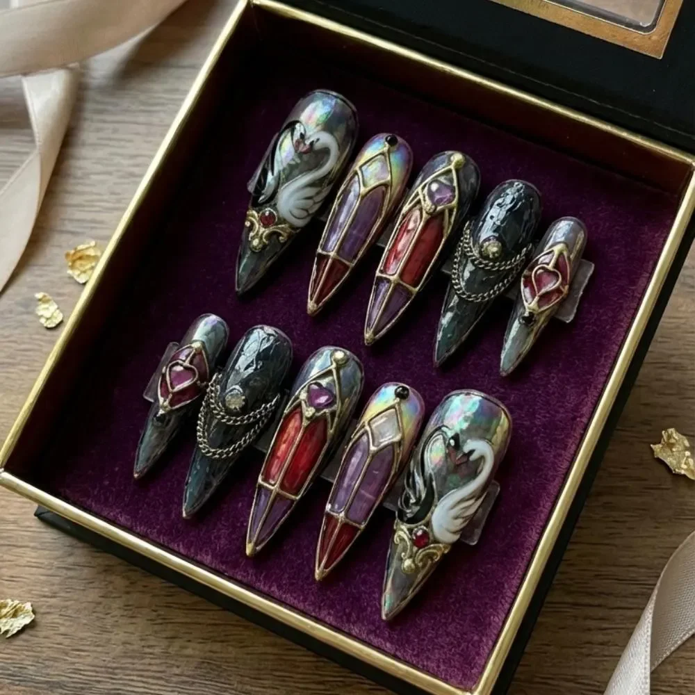 stained glass nails, 3D victorian nails, press on nails, custom press on nails, fake nails, Nails Art, gold press on nails, 3d press on nails, luxury press on nails, handmade press on nails