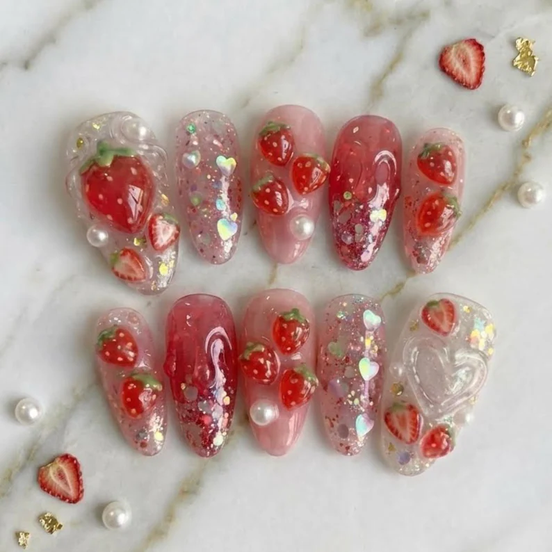 pink jelly nails, coquette nail art, press on nails, custom press on nails, fake nails, Nails Art, stained glass nails, gold press on nails, 3d press on nails, luxury press on nails, handmade press on nails
