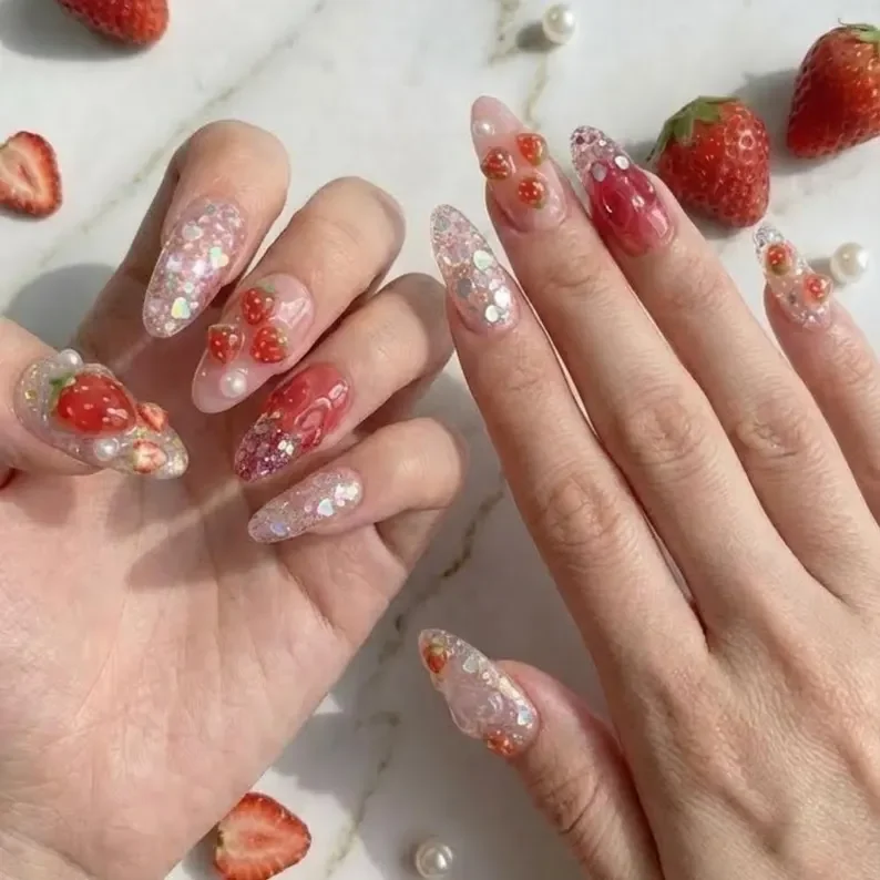 pink jelly nails, coquette nail art, press on nails, custom press on nails, fake nails, Nails Art, stained glass nails, gold press on nails, 3d press on nails, luxury press on nails, handmade press on nails