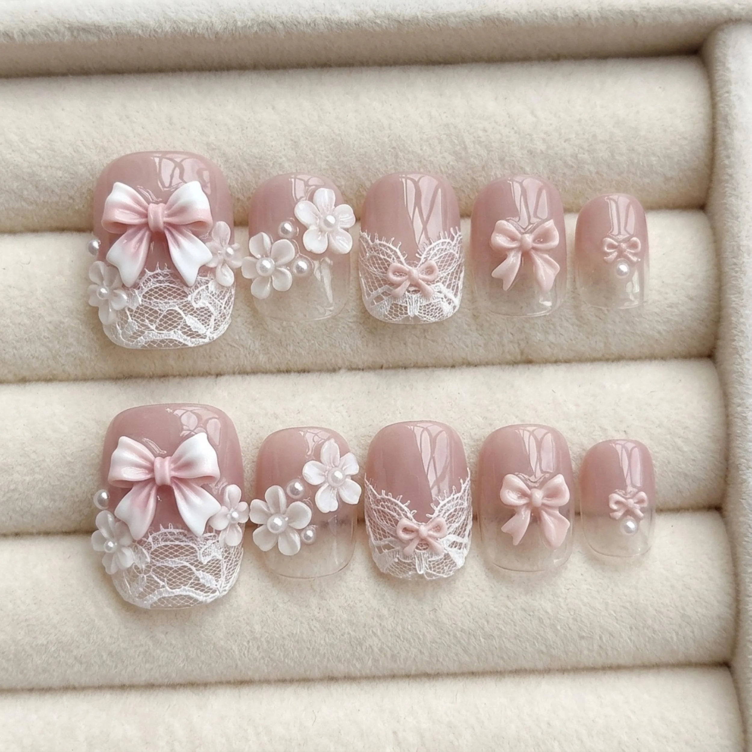 sweetheart bridal bows, 3D coquette, press on nails, custom press on nails, fake nails, Nails Art, stained glass nails, gold press on nails, 3d press on nails, luxury press on nails, handmade press on nails
