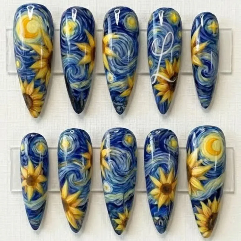 midnight garden nails, press on nail set, press on nails, custom press on nails, fake nails, Nails Art, stained glass nails, gold press on nails, 3d press on nails, luxury press on nails, handmade press on nails