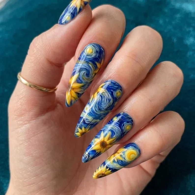 midnight garden nails, press on nail set, press on nails, custom press on nails, fake nails, Nails Art, stained glass nails, gold press on nails, 3d press on nails, luxury press on nails, handmade press on nails
