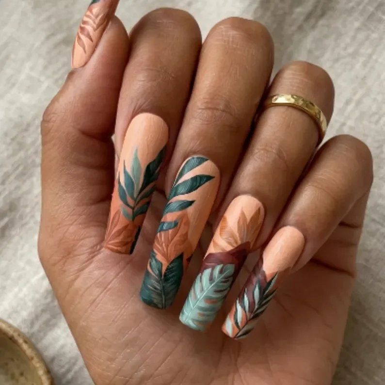 botanical press on, boho nail art, press on nails, custom press on nails, fake nails, Nails Art, stained glass nails, gold press on nails, 3d press on nails, luxury press on nails, handmade press on nails