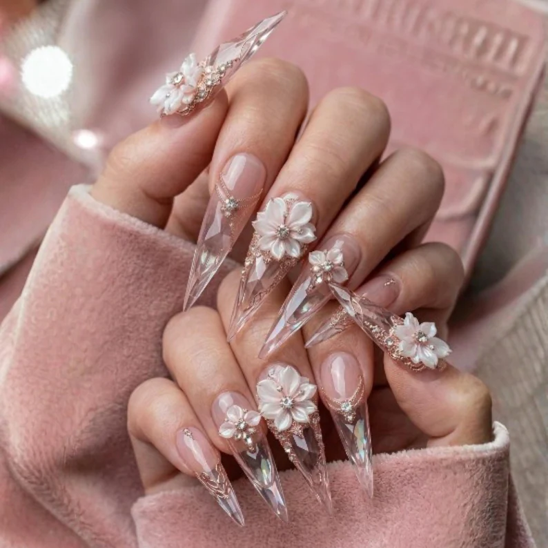 floral press on, gemstone nail art, press on nails, custom press on nails, fake nails, Nails Art, stained glass nails, gold press on nails, 3d press on nails, luxury press on nails, handmade press on nails