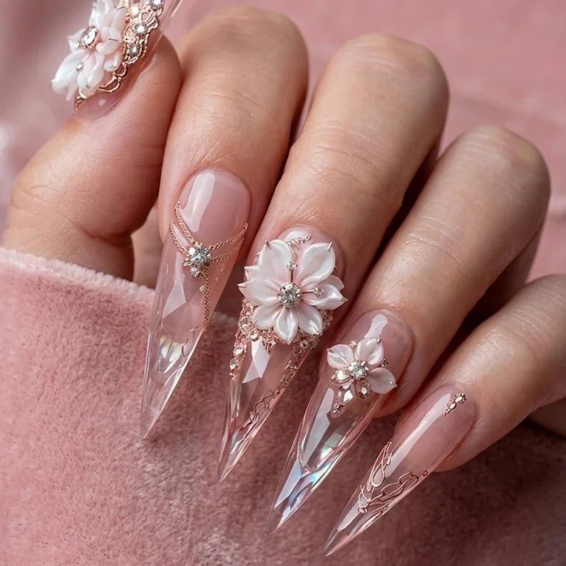 artisanal nail design, bridal nail set, press on nails, custom press on nails, fake nails, Nails Art, stained glass nails, gold press on nails, 3d press on nails, luxury press on nails, handmade press on nails
