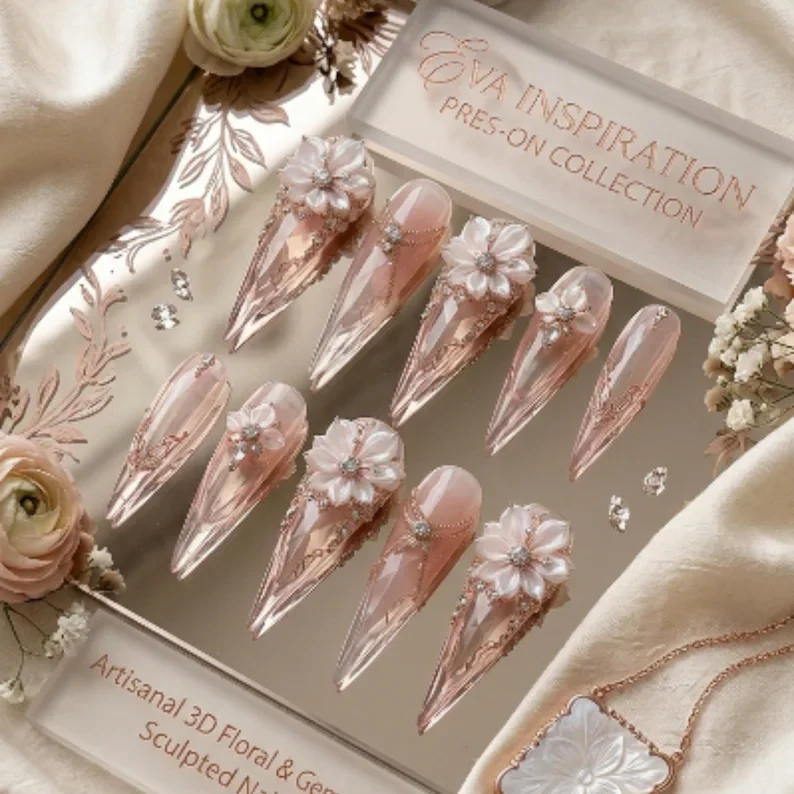 crystal palace nails, 3D bridal nails, press on nails, custom press on nails, fake nails, Nails Art, stained glass nails, gold press on nails, 3d press on nails, luxury press on nails, handmade press on nails