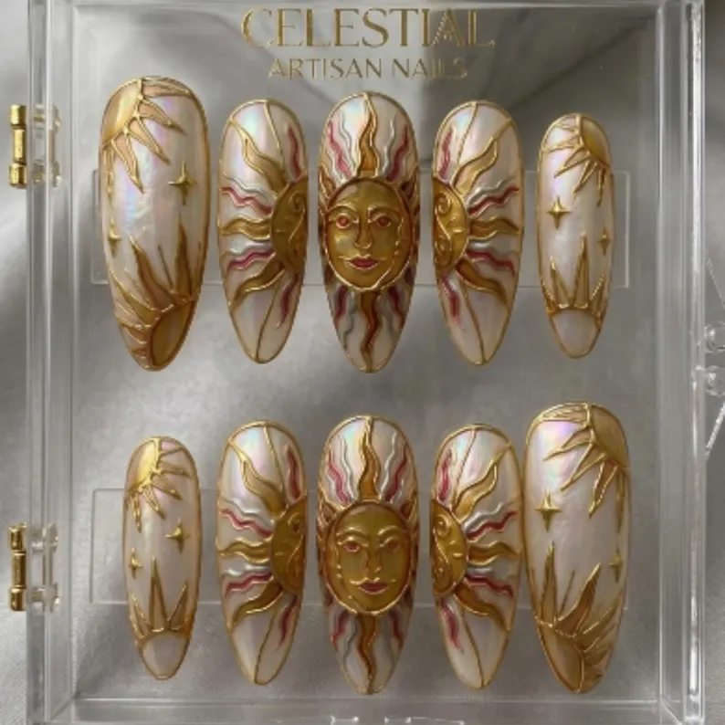 gold press on, iridescent opal, press on nails, custom press on nails, fake nails, Nails Art, stained glass nails, gold press on nails, 3d press on nails, luxury press on nails, handmade press on nails