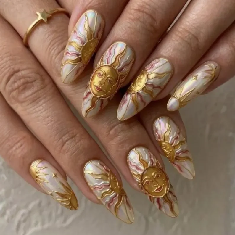 gold press on, iridescent opal, press on nails, custom press on nails, fake nails, Nails Art, stained glass nails, gold press on nails, 3d press on nails, luxury press on nails, handmade press on nails