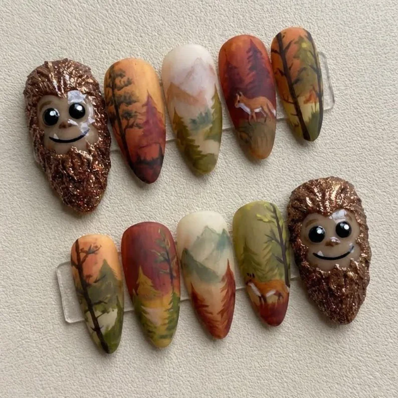 cozy fall nail art, fall nail design, press on nails, custom press on nails, fake nails, Nails Art, stained glass nails, gold press on nails, 3d press on nails, luxury press on nails, handmade press on nails