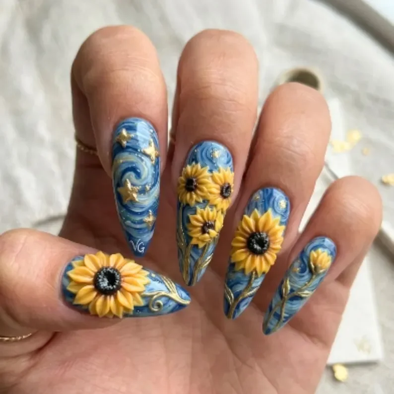 luxury nail set, midnight botanical, press on nails, custom press on nails, fake nails, Nails Art, stained glass nails, gold press on nails, 3d press on nails, luxury press on nails, handmade press on nails