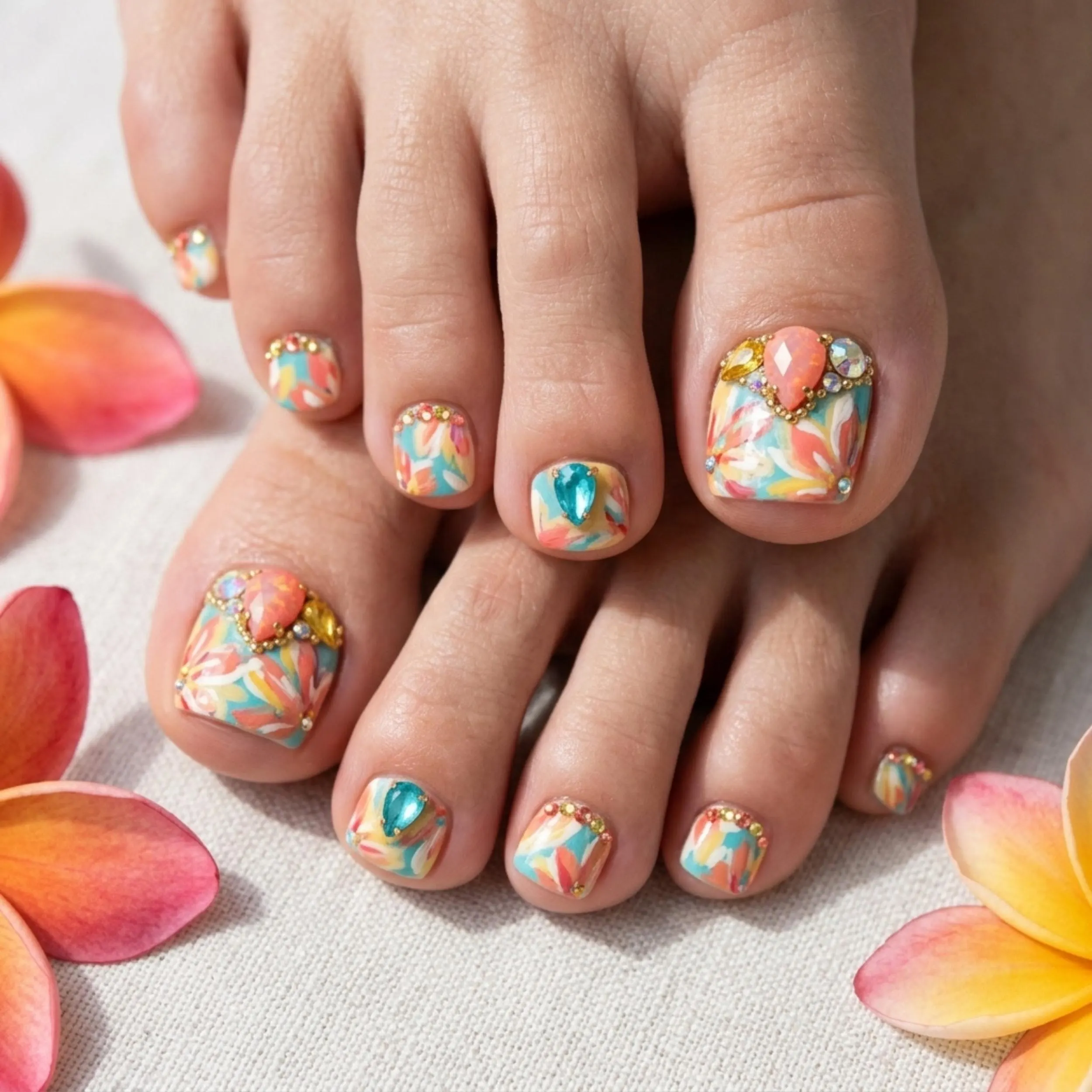 gemmed press ons, watercolor floral, press on nails, custom press on nails, fake nails, Nails Art, stained glass nails, gold press on nails, 3d press on nails, luxury press on nails, handmade press on nails