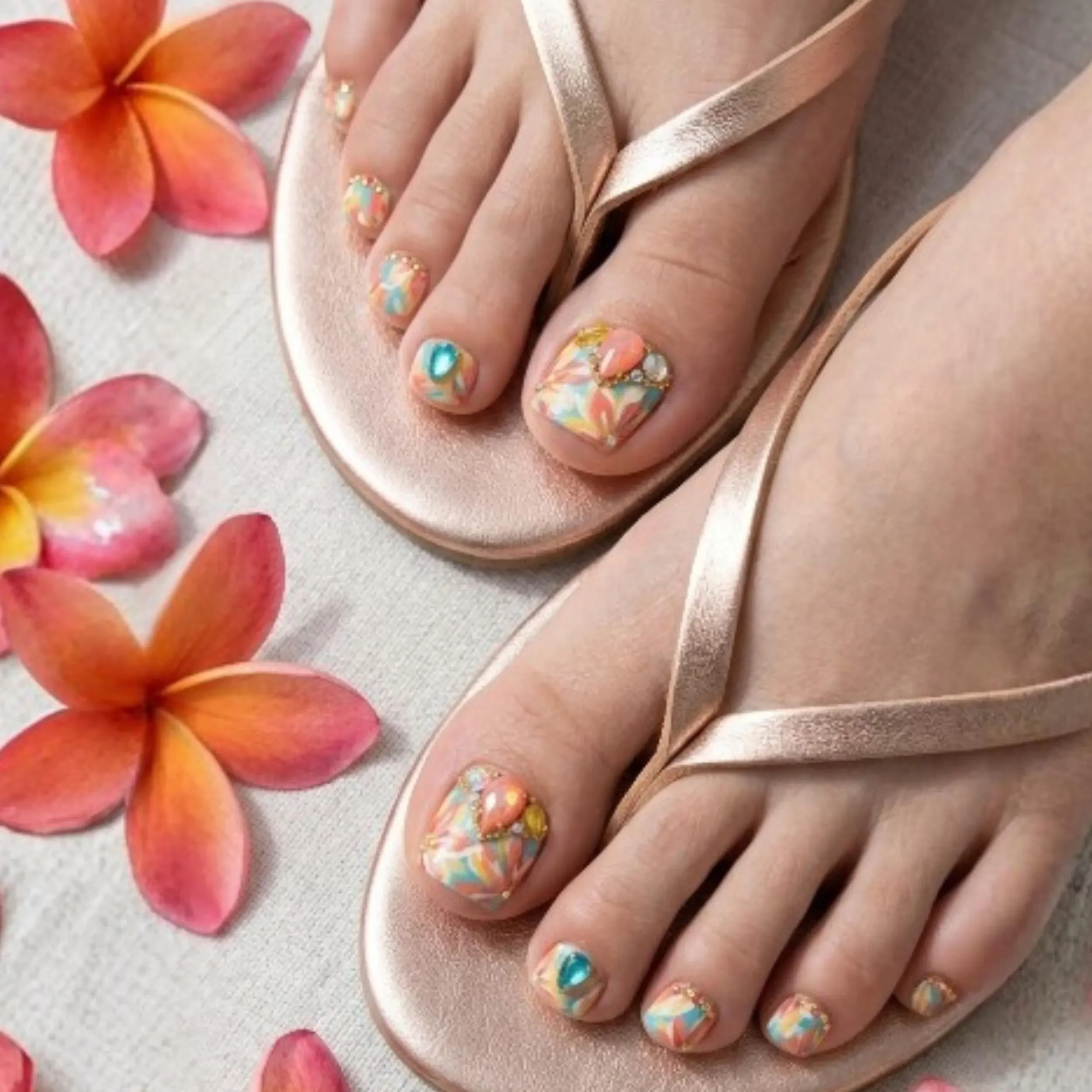 luxury pedicure, vibrant floral, press on nails, custom press on nails, fake nails, Nails Art, stained glass nails, gold press on nails, 3d press on nails, luxury press on nails, handmade press on nails