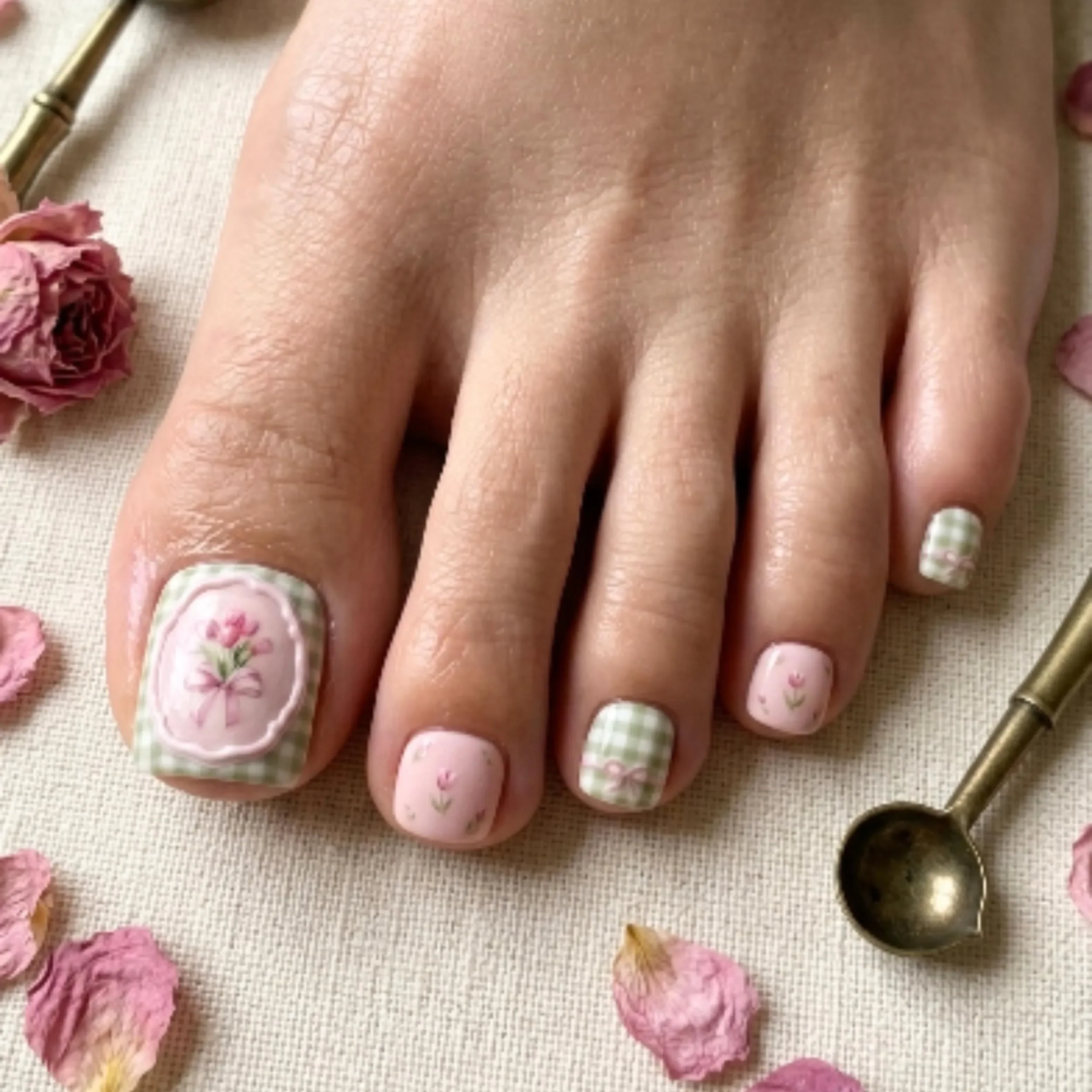 press on toes, sage green gingham, press on nails, custom press on nails, fake nails, Nails Art, stained glass nails, gold press on nails, 3d press on nails, luxury press on nails, handmade press on nails