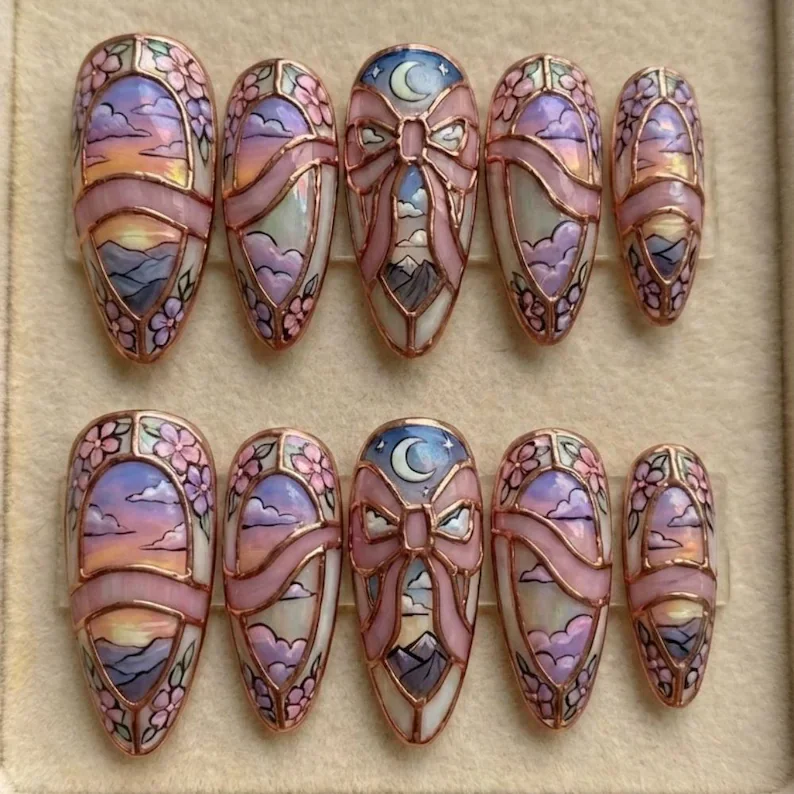 press on nails, stained glass nails, custom press on nails, fake nails, Nails Art, gold press on nails, 3d press on nails, luxury press on nails, handmade press on nails