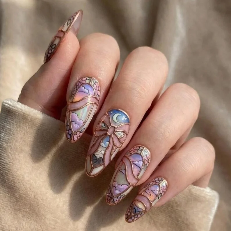 press on nails, stained glass nails, custom press on nails, fake nails, Nails Art, gold press on nails, 3d press on nails, luxury press on nails, handmade press on nails