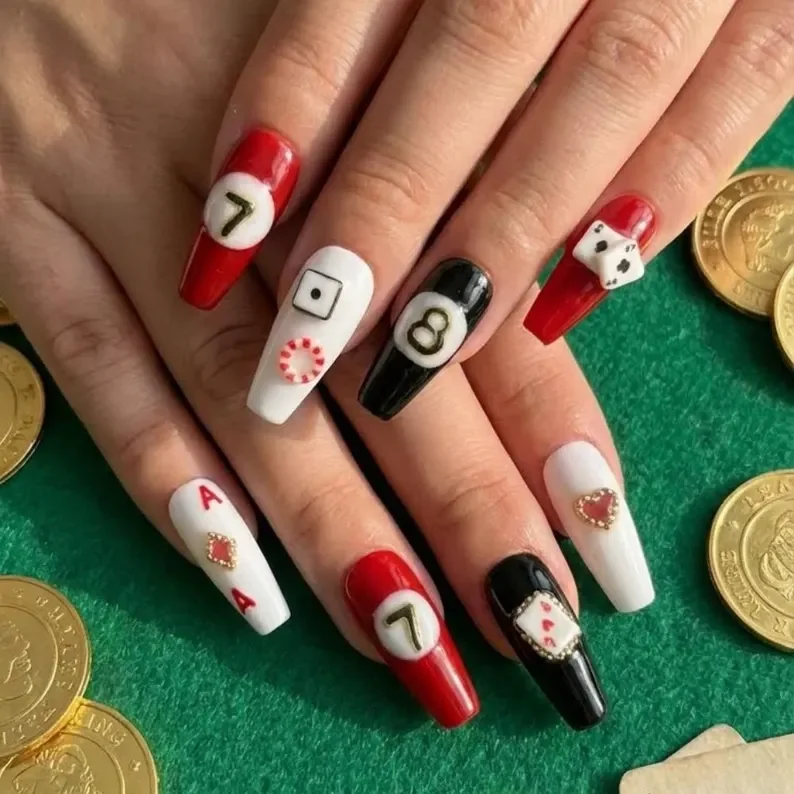 3D dice, billiards nails, press on nails, custom press on nails, fake nails, Nails Art, stained glass nails, gold press on nails, 3d press on nails, luxury press on nails, handmade press on nails