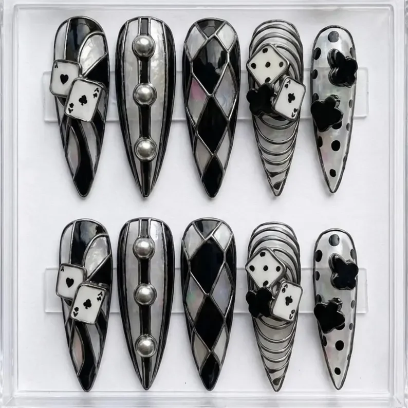 Vegas-Luxe press on nails, stained glass nails, press on nails, custom press on nails, fake nails, Nails Art, gold press on nails, 3d press on nails, luxury press on nails, handmade press on nails