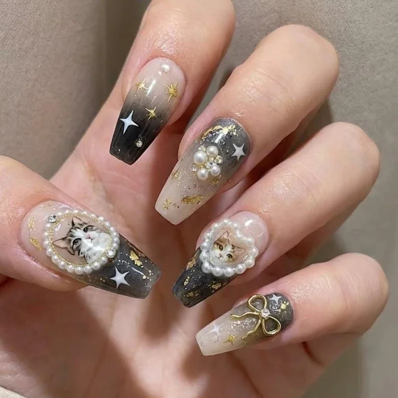 ombre press ons, vintage nail art, press on nails, custom press on nails, fake nails, Nails Art, stained glass nails, gold press on nails, 3d press on nails, luxury press on nails, handmade press on nails