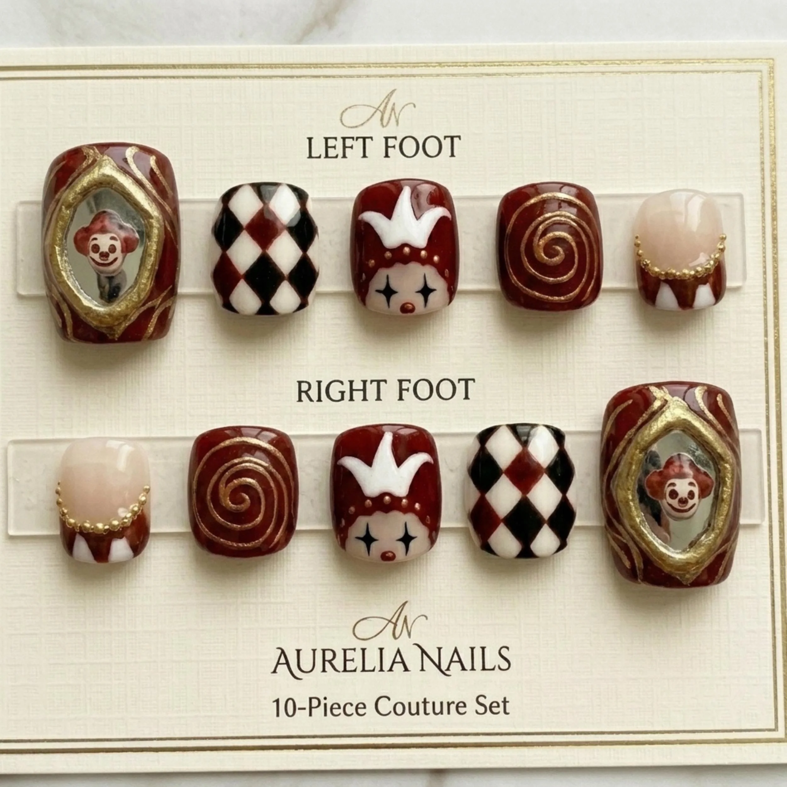 circus pedicure, press on toes, press on nails, custom press on nails, fake nails, Nails Art, stained glass nails, gold press on nails, 3d press on nails, luxury press on nails, handmade press on nails